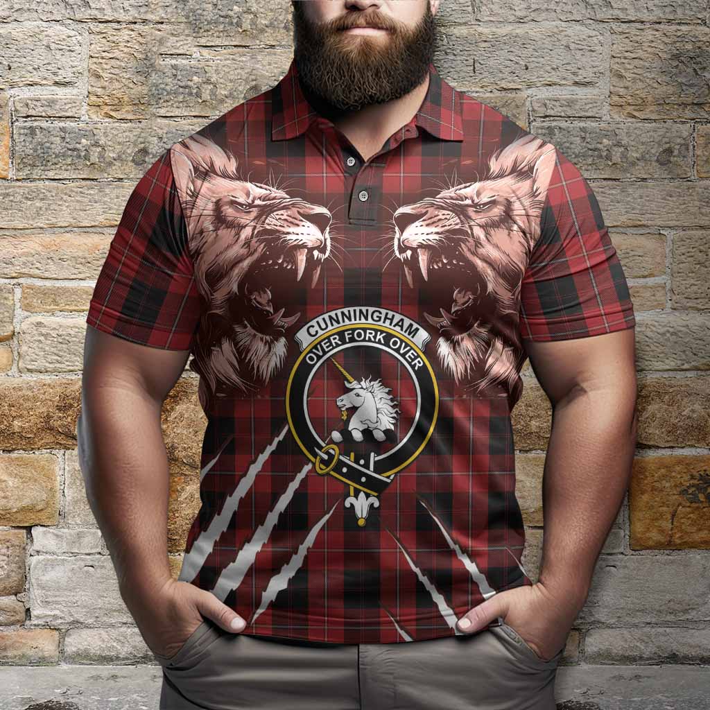 Cunningham Tartan Crest Polo Shirt Ferocious Lion Style