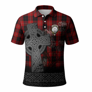 Cunningham Tartan Crest Polo Shirt Grunge Celtic Cross Scottish Thistle