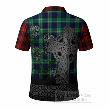 Cunningham Tartan Crest Polo Shirt Grunge Celtic Cross Scottish Thistle