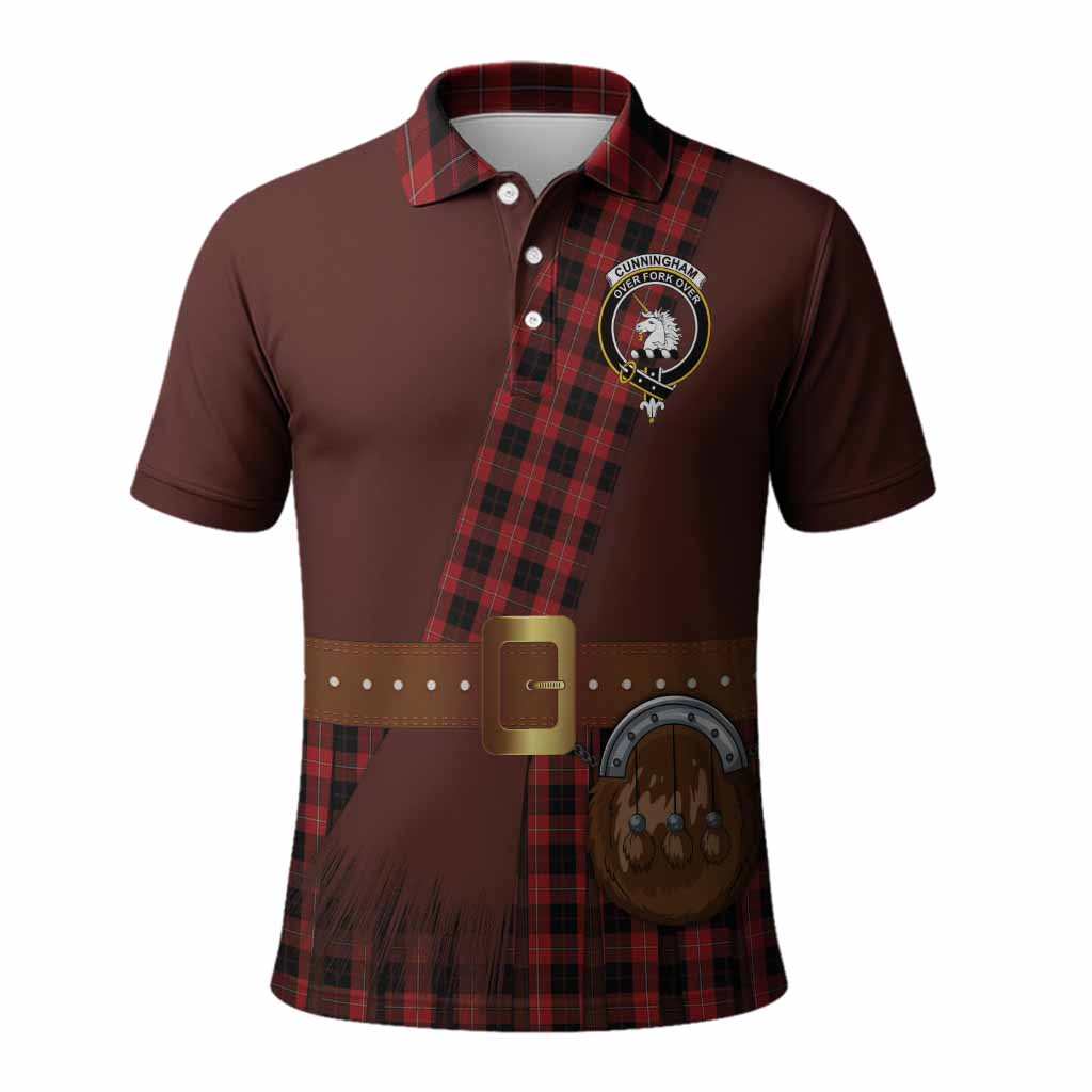 Cunningham Tartan Crest Polo Shirt Kilt Costume Style