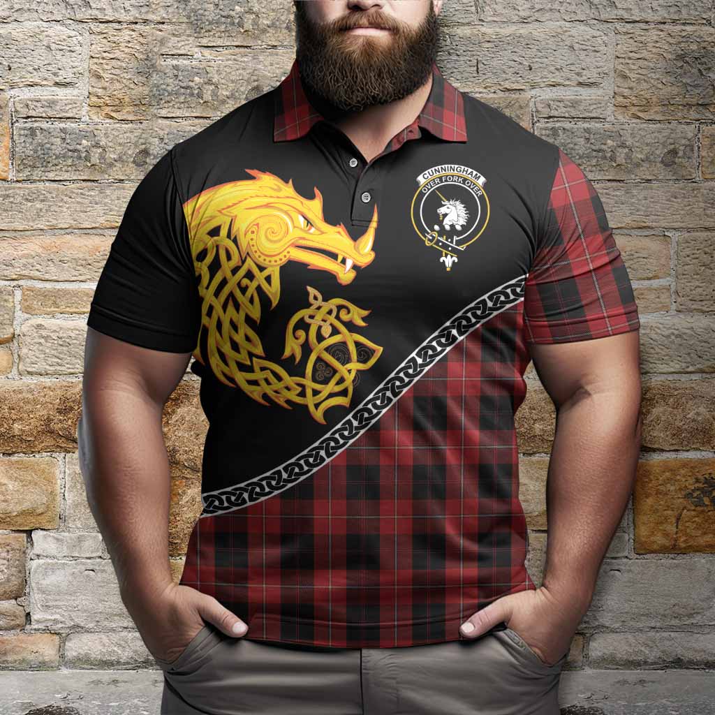 Cunningham Tartan Crest Polo Shirt Legendary Dragon Knot Half Style