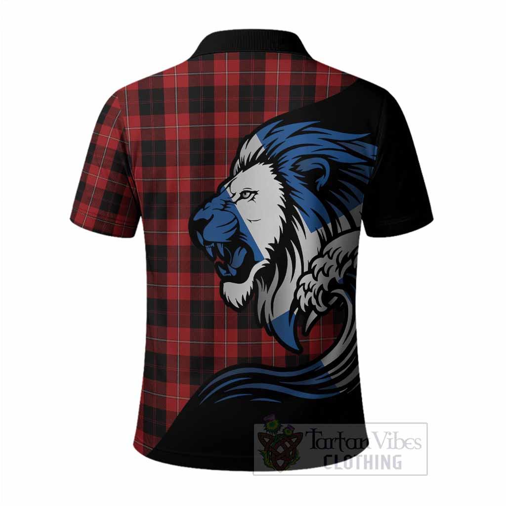 Cunningham Tartan Crest Polo Shirt Scottish Golden Lions Wave Flow
