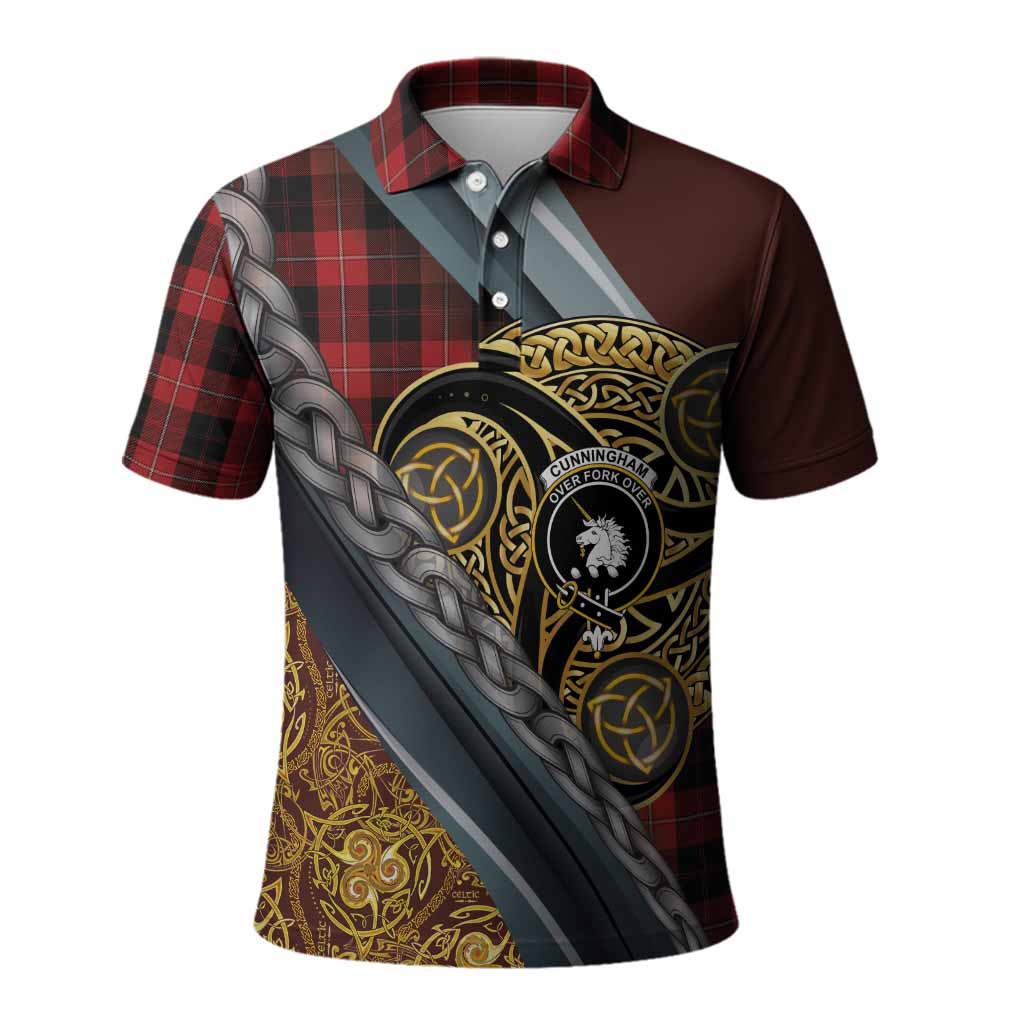 Cunningham Tartan Crest Polo Shirt Scottish Triskele Celtic