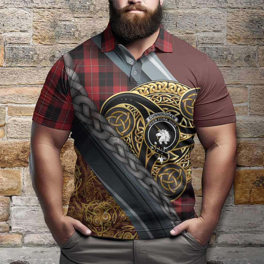 Cunningham Tartan Crest Polo Shirt Scottish Triskele Celtic