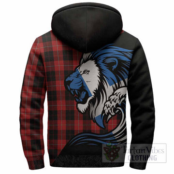 Cunningham Tartan Crest Sherpa Hoodie Scottish Golden Lions Wave Flow