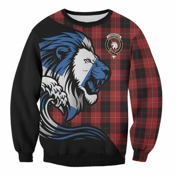 Cunningham Tartan Crest Sweatshirt Scottish Golden Lions Wave Flow