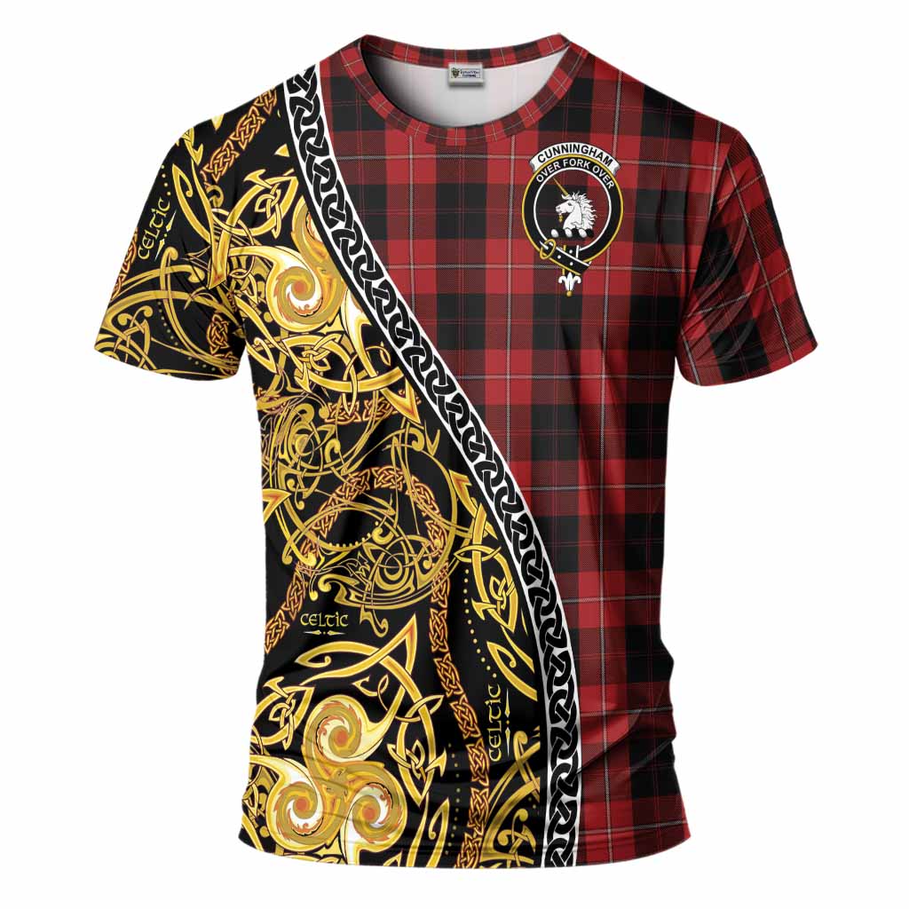 Cunningham Tartan Crest T-Shirt Celtic Knot and Triple Trickle Spiral Symbols