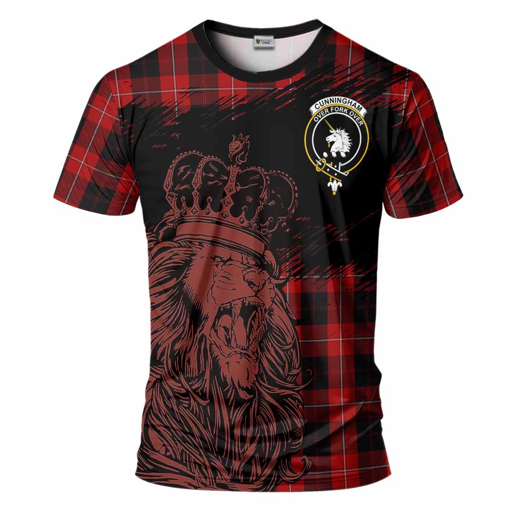 Cunningham Tartan Crest T-Shirt Crowned Lion Heritage Style