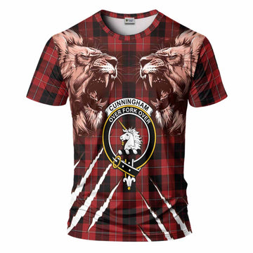 Cunningham Tartan Crest T-Shirt Ferocious Lion Style
