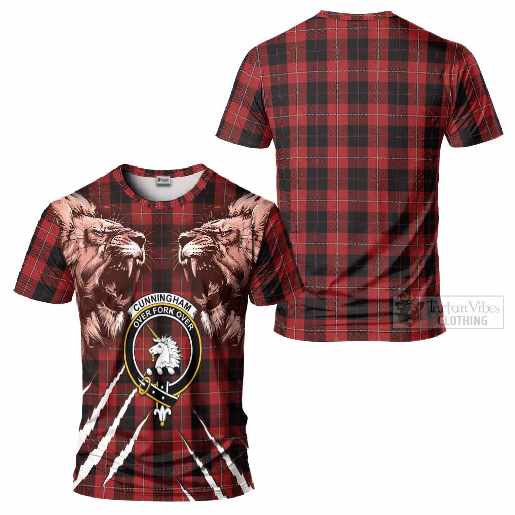 Cunningham Tartan Crest T-Shirt Ferocious Lion Style