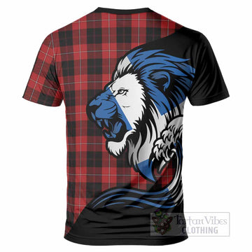 Cunningham Tartan Crest T-Shirt Scottish Golden Lions Wave Flow