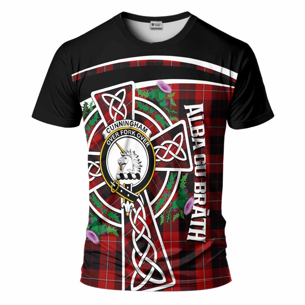 Cunningham Tartan Crest T-Shirt Scottish Thistle Celtic Cross Alba Gu Brath