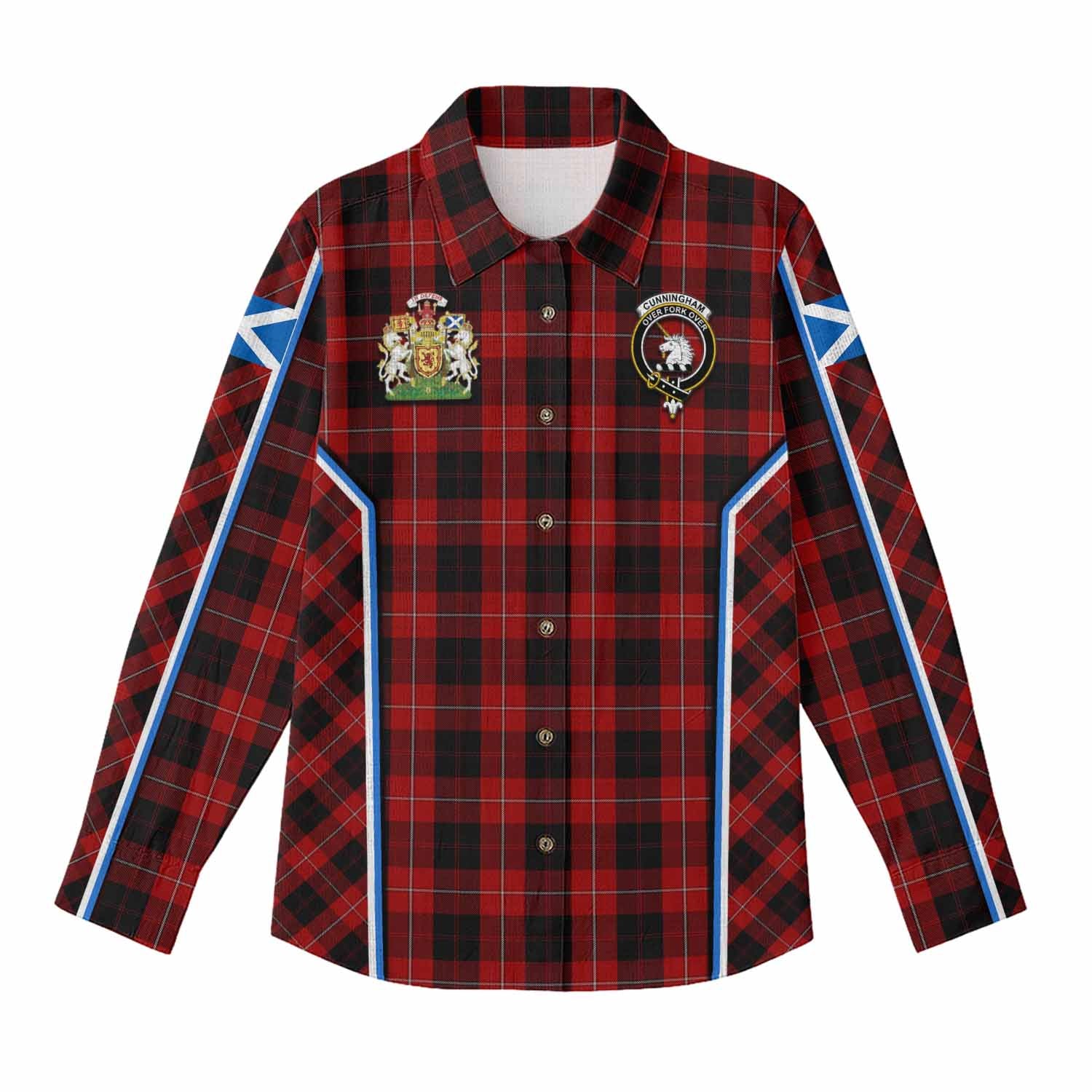 Cunningham Tartan Crest Women Casual Shirt Scotland Coat of Arm Flag Style - Tartan Vibes Clothing