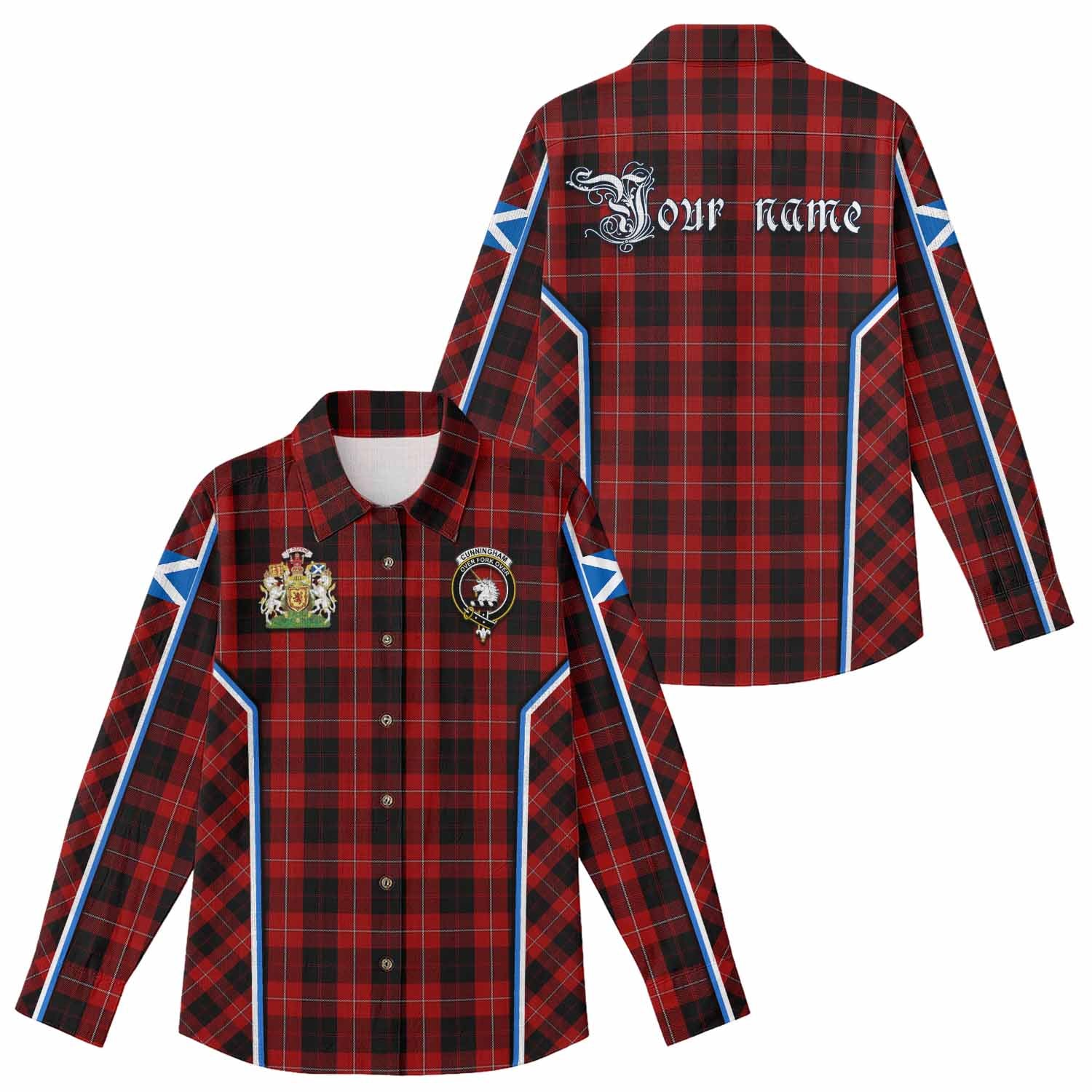 Cunningham Tartan Crest Women Casual Shirt Scotland Coat of Arm Flag Style - Tartan Vibes Clothing
