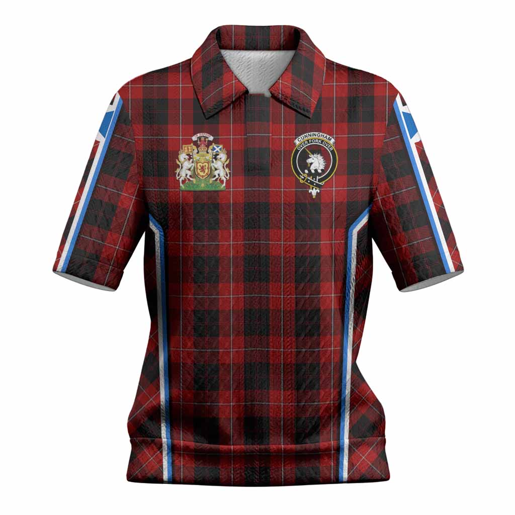 Cunningham Tartan Crest Women’s Polo Sweater Top Scotland Coat of Arm Flag Style