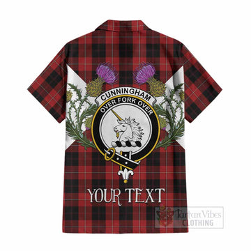 Cunningham Tartan Family Crest Cotton Hawaiian Shirt Scottish Burns Night Thistle Floral