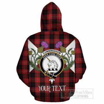 Cunningham Tartan Family Crest Cotton Hoodie Scottish Burns Night Thistle Floral
