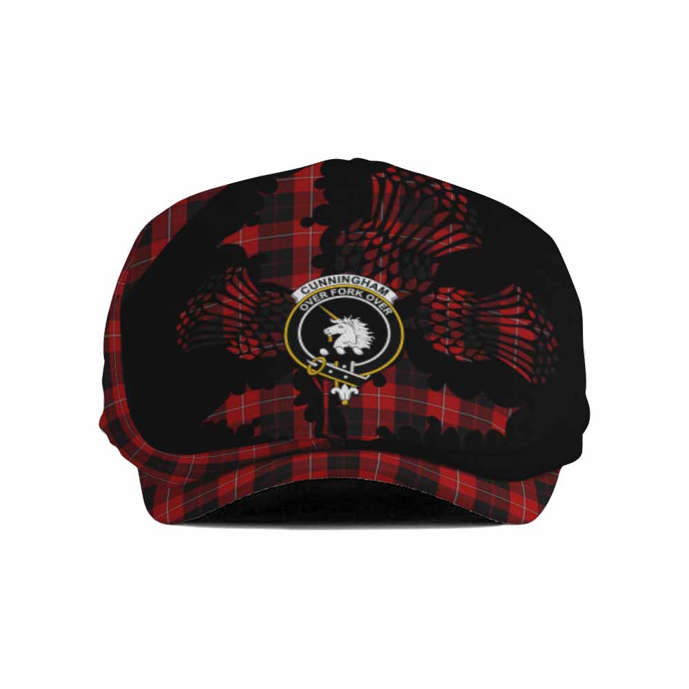 Cunningham Tartan Family Crest Flat Cap, Jeff Cap Scotland Thistle Floral