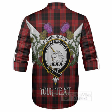 Cunningham Tartan Family Crest Ghillie Shirt Scottish Burns Night Thistle Floral