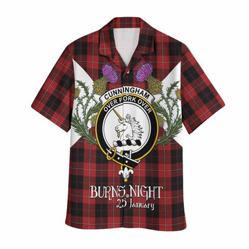 Cunningham Tartan Family Crest Hawaiian Shirt Scottish Burns Night Thistle Floral