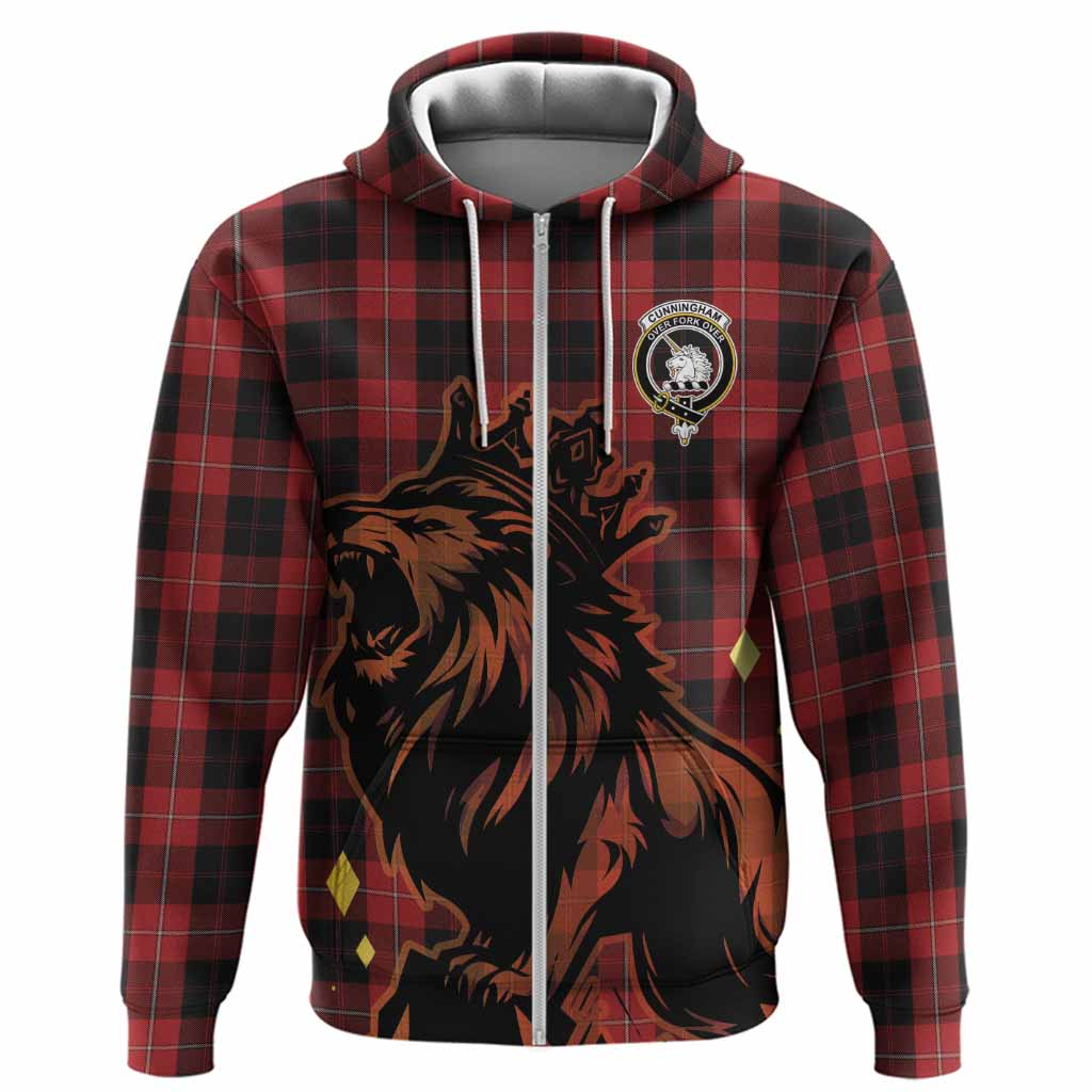 Cunningham Tartan Family Crest Hoodie Crowned Lion Roaring