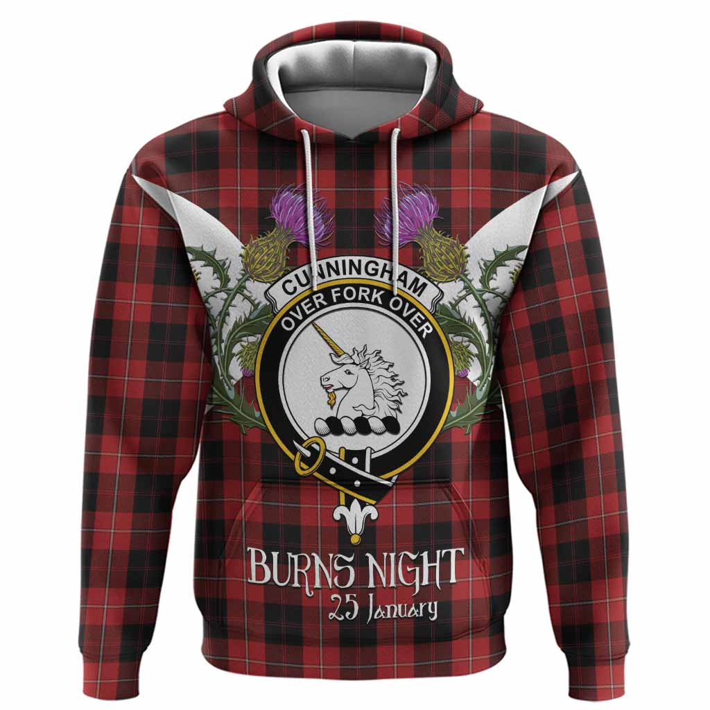 Cunningham Tartan Family Crest Hoodie Scottish Burns Night Thistle Floral