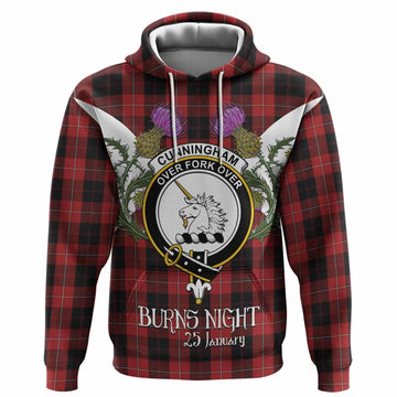 Cunningham Tartan Family Crest Hoodie Scottish Burns Night Thistle Floral