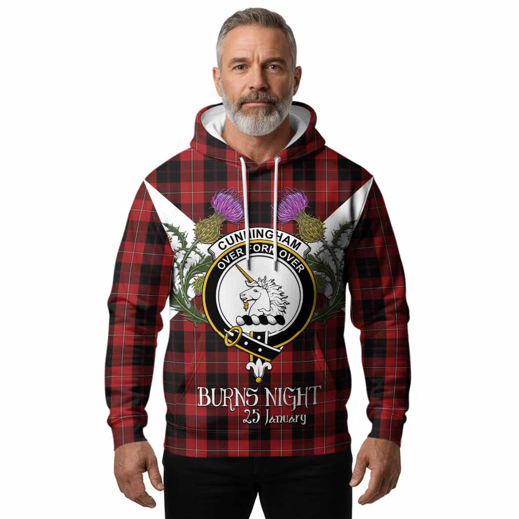 Cunningham Tartan Family Crest Hoodie Scottish Burns Night Thistle Floral
