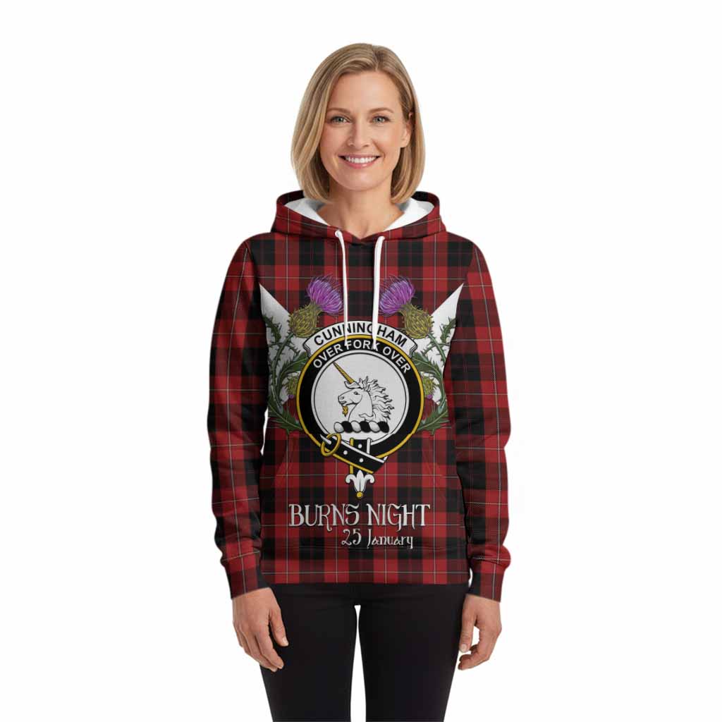 Cunningham Tartan Family Crest Hoodie Scottish Burns Night Thistle Floral