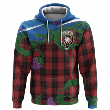 Cunningham Tartan Family Crest Hoodie Thistle in Minimalism