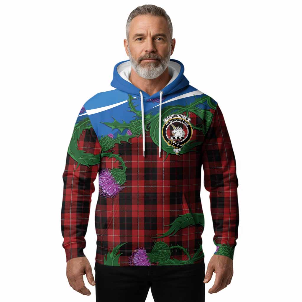 Cunningham Tartan Family Crest Hoodie Thistle in Minimalism