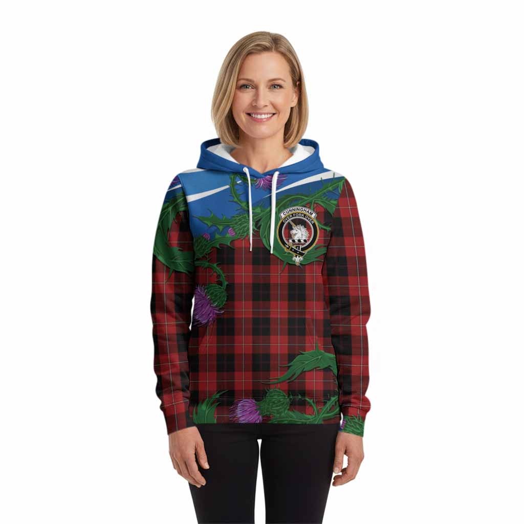Cunningham Tartan Family Crest Hoodie Thistle in Minimalism