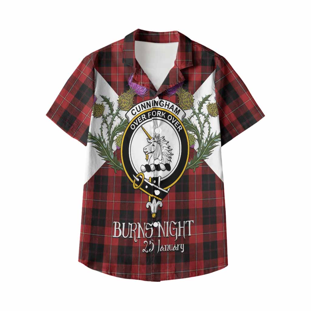 Cunningham Tartan Family Crest Kid Hawaiian Shirt Scottish Burns Night Thistle Floral