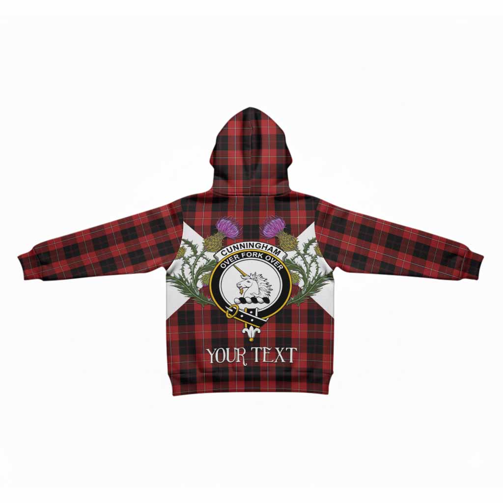 Cunningham Tartan Family Crest Kid Hoodie Scottish Burns Night Thistle Floral