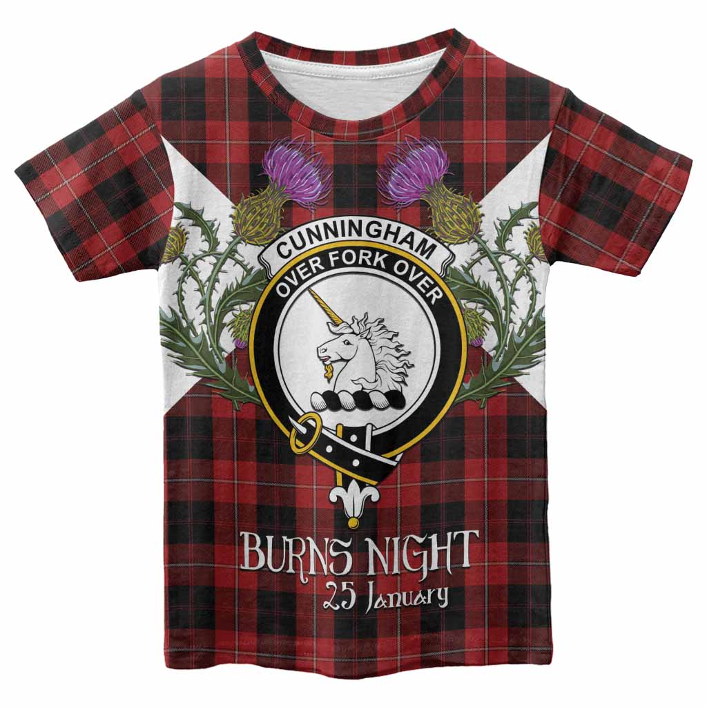 Cunningham Tartan Family Crest Kid T-shirt Scottish Burns Night Thistle Floral