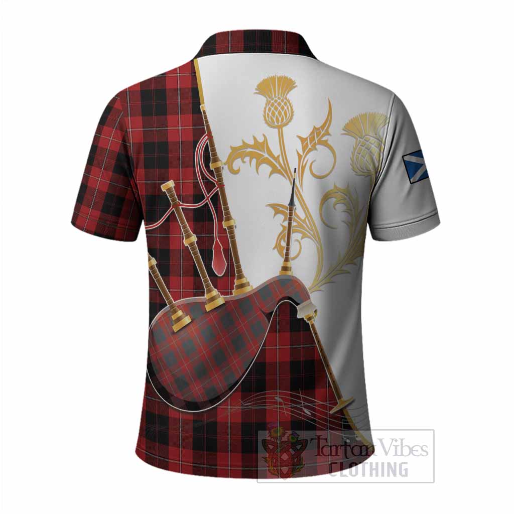Cunningham Tartan Family Crest Polo Shirt Bagpipes with Scottish Thistle