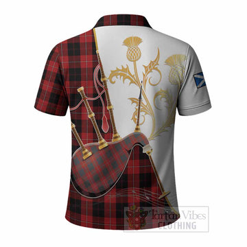 Cunningham Tartan Family Crest Polo Shirt Bagpipes with Scottish Thistle