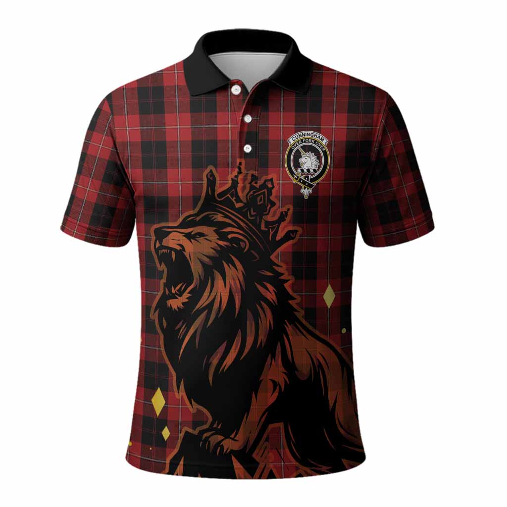 Cunningham Tartan Family Crest Polo Shirt Crowned Lion Roaring