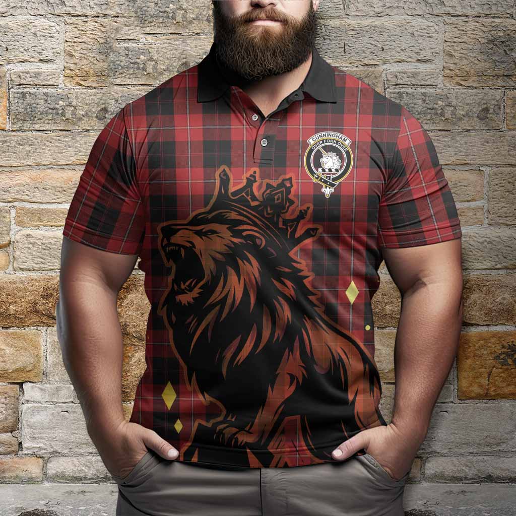 Cunningham Tartan Family Crest Polo Shirt Crowned Lion Roaring