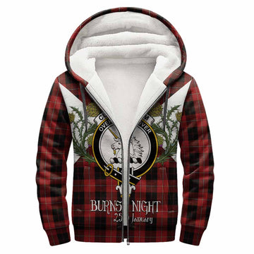 Cunningham Tartan Family Crest Sherpa Hoodie Scottish Burns Night Thistle Floral