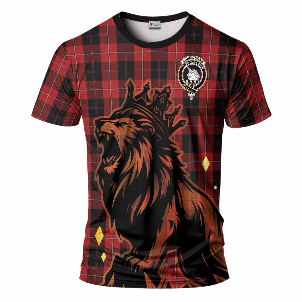 Cunningham Tartan Family Crest T-Shirt Crowned Lion Roaring