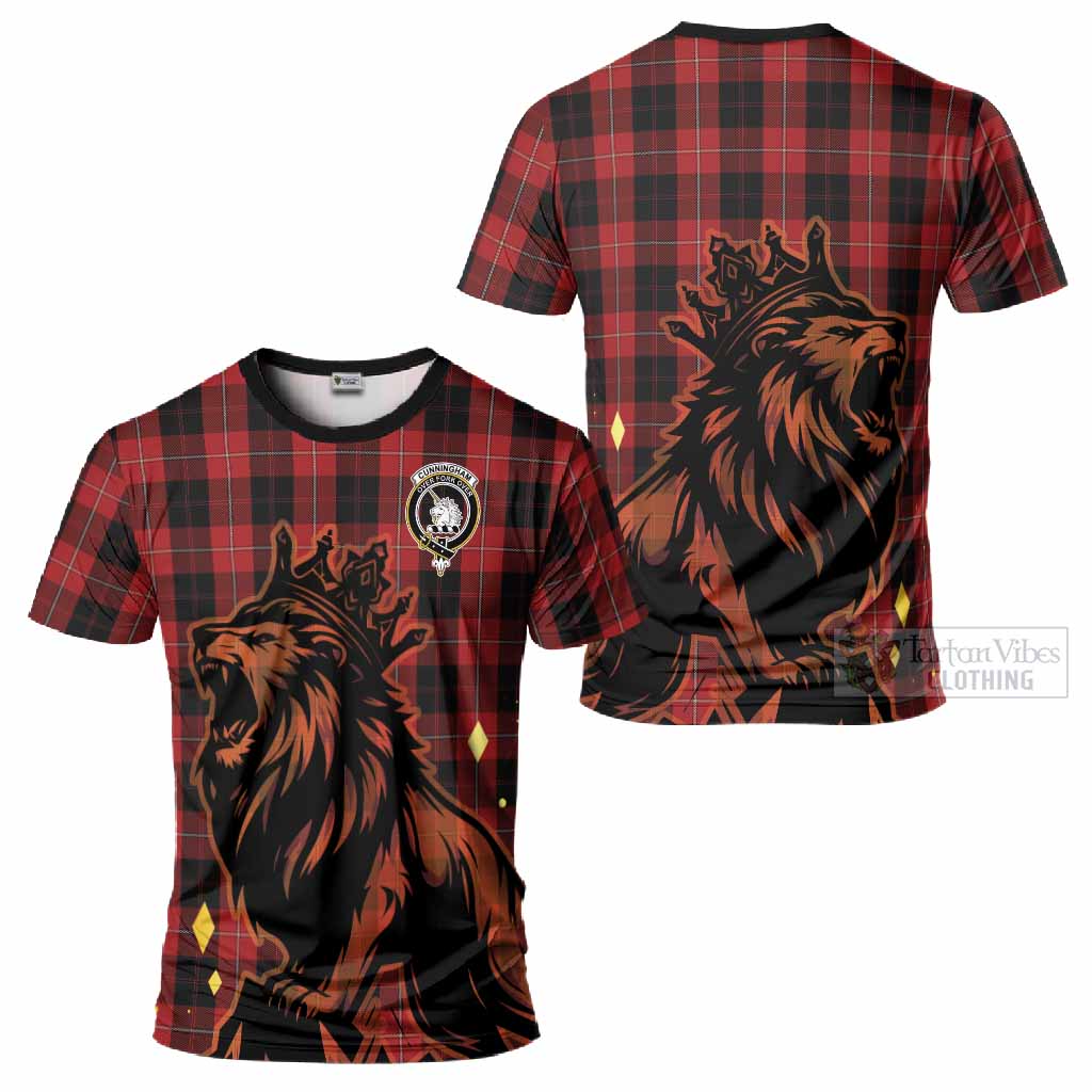 Cunningham Tartan Family Crest T-Shirt Crowned Lion Roaring