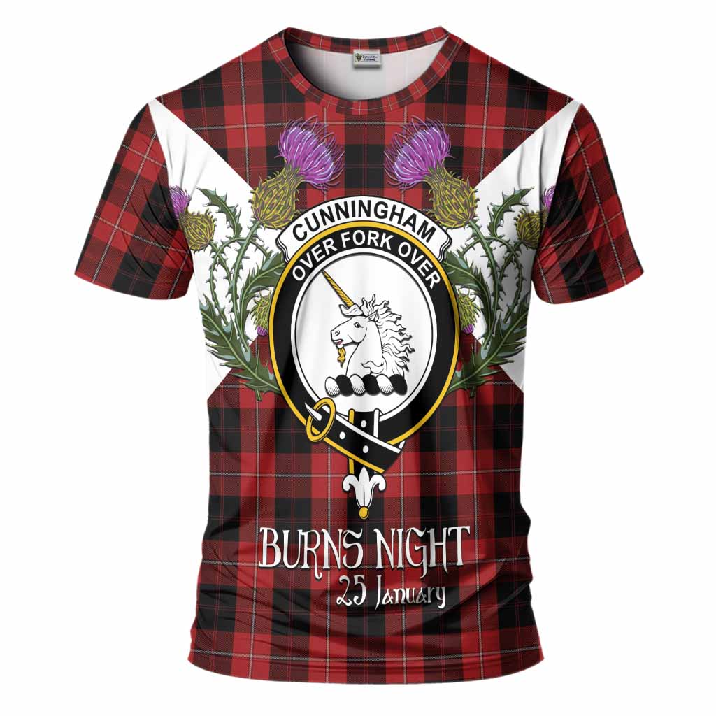 Cunningham Tartan Family Crest T-Shirt Scottish Burns Night Thistle Floral