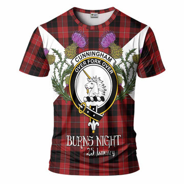 Cunningham Tartan Family Crest T-Shirt Scottish Burns Night Thistle Floral