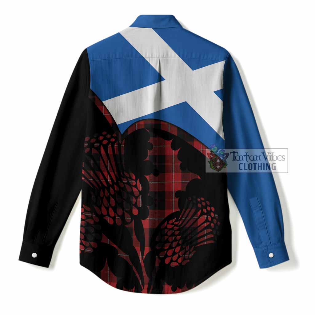 Cunningham Tartan Family Crest Women Casual Shirt Scotland Thistle Floral Flag Style