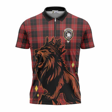 Cunningham Tartan Family Crest Zipper Polo Shirt Crowned Lion Roaring