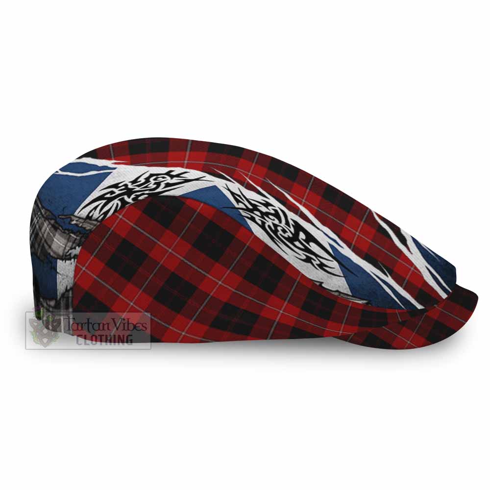 Cunningham Tartan Flat Cap, Jeff Cap Scotland Flag Ripped Tribal Design