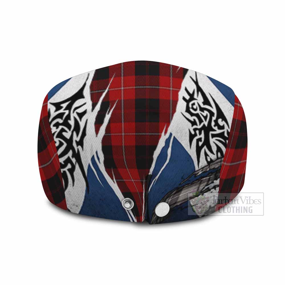 Cunningham Tartan Flat Cap, Jeff Cap Scotland Flag Ripped Tribal Design