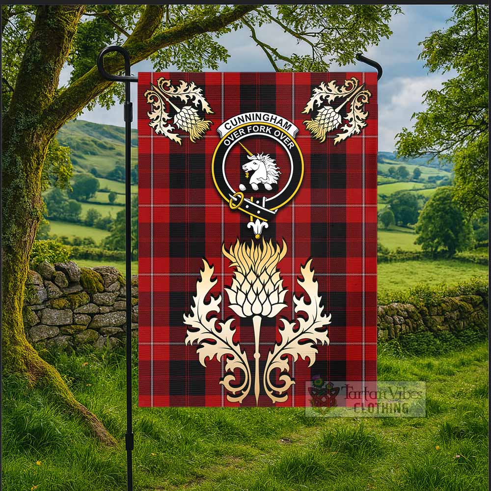 Cunningham Tartan Garden Flag with Golden Regal Scottish Thistle Emblem