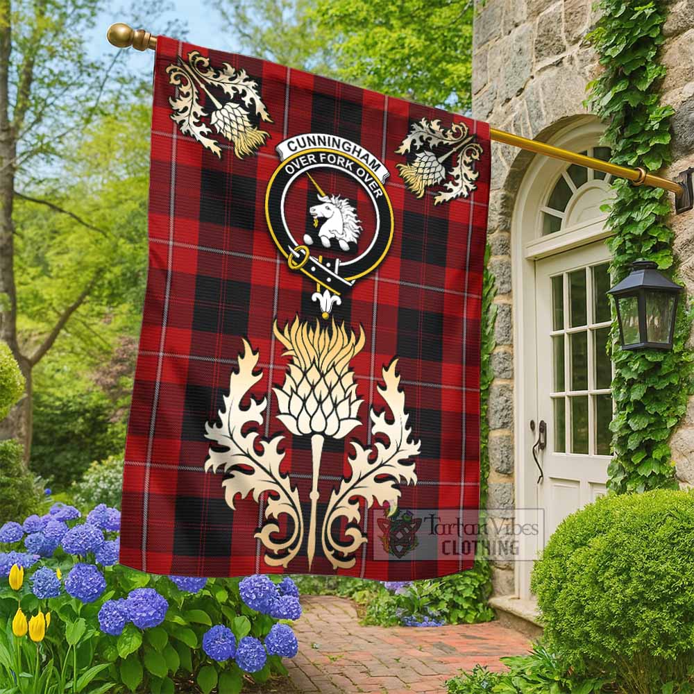 Cunningham Tartan Garden Flag with Golden Regal Scottish Thistle Emblem